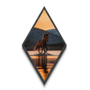 Wild Sunset Gallop Diamond Shaped Canvas Art Print, Chestnut Horse Water Splash, Western Nature Home Wall Decor Gift