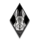 Curious Bunny Face Diamond Shaped Canvas Textured Print, Black and White Rabbit Animal Art, Minimalist Pet Lover Wall Decor