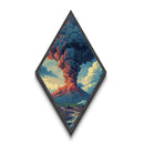 Volcanic Eruption Painting Print, Wood Framed Diamond Shaped Wall Art, Canvas Textured Print, Funky Art, Fantasy Wall Art