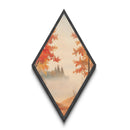 Golden Autumn Path – Diamond Shaped Canvas Art Print, misty fall landscape wall decor, seasonal forest artwork, rustic nature home accent