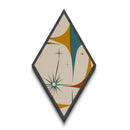 Mod Starflare Geometry – Diamond Shaped Canvas Art Print, retro atomic burst wall design, teal orange star pattern, midcentury home decor