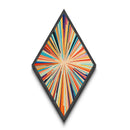 Colorburst Lines — Diamond Shaped Canvas Art Print makes a dramatic living room centerpiece with kinetic rainbow lines mid-century wall decor