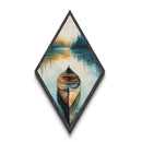 Canoe on Still Lake Diamond Shaped Canvas Art Print, Tranquil Nature Scene, Rustic Cabin Decor, Serene Water Landscape Painting