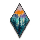 Misty Forest Sunset Diamond Shaped Canvas Textured Print, Vibrant Landscape Art, Nature Woods Twilight Wall Painting