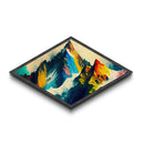 Crystalline Alps – Diamond Shaped Abstract Rainbow Peaks Canvas Textured Print with polygonal mountain terrain, bold geometric strokes