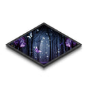 Enchanted Forest Glow – Diamond Shaped Canvas Art Print with glowing butterflies, dreamy purple woodland, fantasy wall decor, nightscape art
