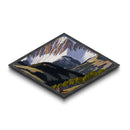 Snowcap Forest Light – Diamond Shaped Canvas Textured Print with alpine mountain landscape, fall forest shadow play, nature inspired home art