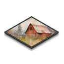 Rustic Barn Mist Diamond Shaped Canvas Art Print, Country Farmhouse Decor, Watercolor Barn Wall Art, Cozy Cabin Living Room Piece