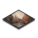 Autumn River Scene – Diamond Shaped Canvas Textured Print, Rustic Wall Art, Fall Landscape Decor, Nature-Inspired Gift, Cabin Living Room