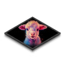 Neon Lamb Glow – Diamond Shaped Canvas Embossed Print, Vibrant Nursery Animal Art, Cute Pastel Gift, Baby Room Farm Decor