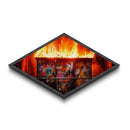 Dumpster Fire Chaos Diamond Shaped Graffiti Canvas Embossed Print burning urban street art protest pop culture modern edgy wall art