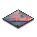 City Sunset Skyline Diamond Shaped modern urban wall decor Canvas Textured Print pink sky art piece ideal living room apartment design