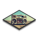 Boombox On Beach Diamond Shaped retro music lover Canvas Textured Print nostalgic 80s vibe beach sound decor man cave or dorm art