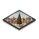 Festive Town Square Diamond Shaped Canvas Embossed Print Christmas tree snowy village nostalgia seasonal living room holiday wall