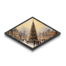 Winter Tree Gathering Diamond Shaped Canvas Art Print snowy downtown scene nostalgic holiday decor perfect wall accent Christmas