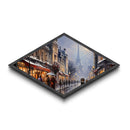 Paris Winter Scene Diamond Shaped Canvas Art Print holiday snowy cityscape decor romantic French Christmas wall accent collector