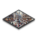 Carolers Fountain Charm Diamond Shaped Canvas Textured Print Victorian holiday village snow season Christmas gift classic wall art