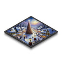 Magic Tree Lane Diamond Shaped Canvas Art Print snowy Christmas town glowing lights holiday gift home wall decor winter wonderland