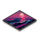 Crimson Horizon Sunset Diamond Shaped Ocean Landscape Canvas Embossed Print Coastal Red Waves Modern Nautical Wall Art Home Decor