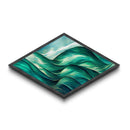 Ocean Flow Rhythm Diamond Shaped Canvas Art Print, Abstract Sea Waves Wall Decor, Modern Coastal Blue Green Nautical Room Accent