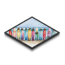 Christmas Surfboards – Diamond Shaped Canvas Textured Print holiday beach surf watercolor art vibrant coastal seasonal festive wall decor