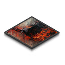 Inferno Raven Rise Diamond Shaped Canvas Art Print fierce dark bird fantasy fire painting intense mythical room decor gothic art lover gift