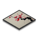Crimson Blossom Flow Diamond Shaped Canvas Art Print Cherry Tree Japanese Ink Painting Nature Wall Decor Office or Bedroom Accent Piece