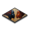 Radiant Unity - Diamond Shaped Canvas Embossed Print Modern Afrocentric Art Bedroom Wall Decor Couple Gift Bold Abstract Expression