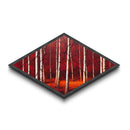 Crimson Birch Serenity Diamond Shaped Canvas Textured Print woodland red forest wall art nature painting rustic decor autumn tree scene