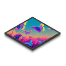 Diamond Shaped Neon Fox Canvas Embossed Print Colorful Animal Wildlife Art Bright Sunset Field Modern Home Decor Vibrant Wall Accent