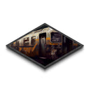 Rusted Transit Car – Diamond Shaped Urban Grunge Train Canvas Art Print, Industrial Railway Wall Decor in Retro Palette