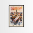 Bielefeld Germany Travel Poster Framed Canvas Print, Watercolor Art, Home Decor, Wall Art, Travel Print, Cityscape Art