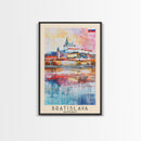 Bratislava Slovakia Travel Poster Framed Canvas Print, Wall Art, Home Decor, Watercolor Painting, Travel Print, Boho Style Art
