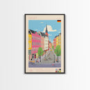 Aalborg Denmark Travel Poster Framed Canvas Print, Midcentury Modern Art, Pop Art Decor, Wall Art, Vacation Gift, Living Room Decoration, Scenic Print