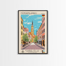 Mönchengladbach Germany Travel Poster Framed Canvas Print, Midcentury Modern Art, Pop Art Wall Decor, Scenic Living Room Art, Bedroom Gift