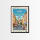 Székesfehérvár Hungary Travel Poster Framed Canvas Print, Midcentury Modern Art, Pop Art Wall Decor, Living Room Art, Vacation Gift