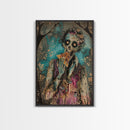 Halloween Zombie Eating Pizza, Framed Canvas Print, Wall Art, Living Room Decor, Spooky, Zombie Art, Original Painting, Home Decor