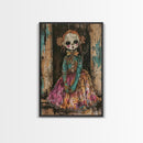 Halloween Pirate Skeleton with Pizza, Framed Canvas Print, Wall Art, Spooky Decor, Pirate Theme, Halloween Decoration, Living Room Art