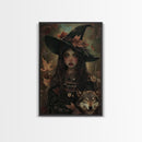 The Witch And The Wolf Framed Canvas Print, Spooky Halloween Wall Art, Halloween Prop, Halloween Products, Canvas Art, Home Decor