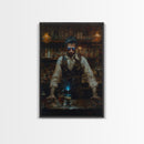 Mysterious Bartender with Glowing Eyes - Halloween Wall Art - Spooky Home Decor - Creepy Bar Scene - Unique Halloween Decoration