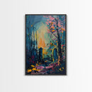 Haunted Forest Graveyard Framed Canvas Print, Spooky Cemetery Art, Halloween, Eerie Graveyard Decor, Gothic Artwork, Framed Canvas Print
