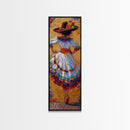 Textured Canvas Painting Print of Mexican Flamenco Dancer, Spanish Framed Art, Rustic Wall Art Print for Living Room, Oversized Vertical Art