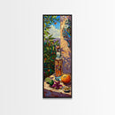 Rustic Mediterranean Still Life Canvas Art for Kitchen, Gouache Style Painting of Spanish Landscape, Olive Tree Art, Vertical Abstract Art