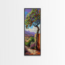 Oversized Texture Mountain Landscape Art Framed and Printed on Canvas, Vertical Impasto Painting on Canvas, Skinny Bedroom Wall Art