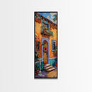 Spanish Inspired Acrylic Painting Framed and Printed on Canvas, Long and Narrow Vertical Art, Colorful Botanical Wall Art for Living Room