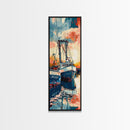 Majestic Fishing Boats Resting in a Vibrant Sunset Harbor - Skinny Art, Japanese Wall Decor, Framed Canvas Print, Ukiyo-e Style