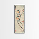 Pair of Birds on Snowy Branches, Japanese Art Framed Canvas Print, Tall and Skinny Wall Art in Ukiyo-e Style