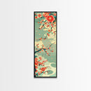 Plum Blossoms, Turquoise Sky, Japanese Art, Skinny Art, Tall Art, Framed Canvas Print, Ukiyo-e Style