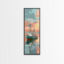 Fishing Boat, Calm Waters, Japanese Art, Skinny Art, Tall Art, Framed Canvas Print, Ukiyo-e Style