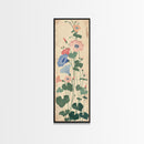 Skinny Art Tall Art Framed Canvas Print Stylized Morning Glory Blossoms In Subtle Pastel Hues Ukiyo-e Japanese Style Art Wood Block Print